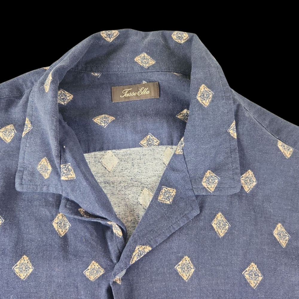 Tasso Elba Blue Patterned Men's Shirt, XL